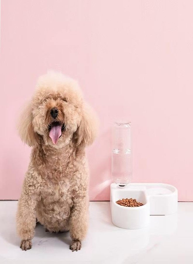 Conziv Heart Shaped Double Bowl on a Stand with a Food Compartment Pet Love Bowl Automatic Drinker and Feeder for Cats and Dogs(White) - Image 2